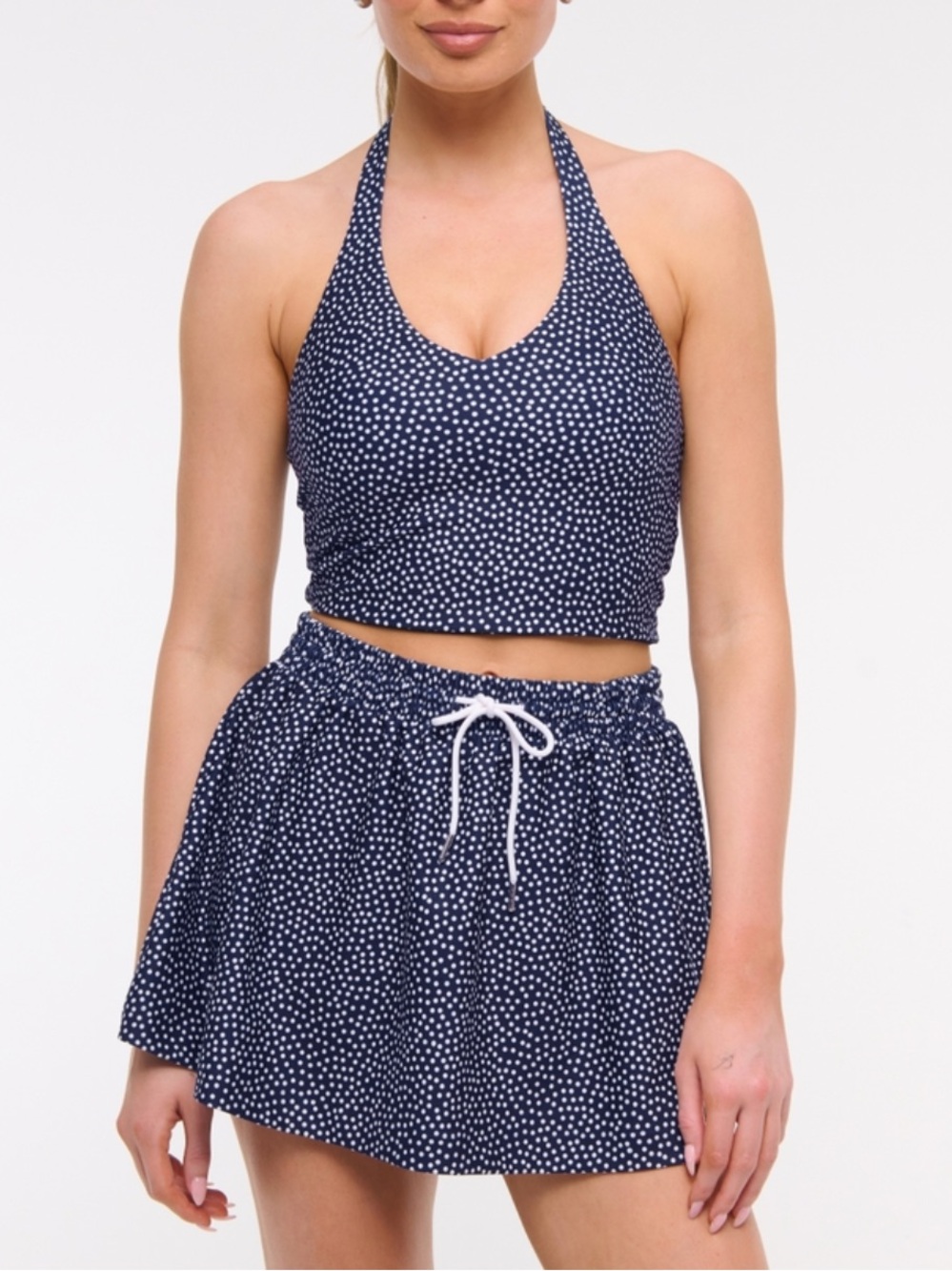 NWT SET Abercrombie Navy Dot Halter Crop Top and Skirt Set
